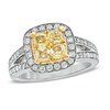 Thumbnail Image 1 of 1-7/8 CT. T.W. Yellow and White Quad Diamond Frame Split Shank Engagement Ring in 14K White Gold