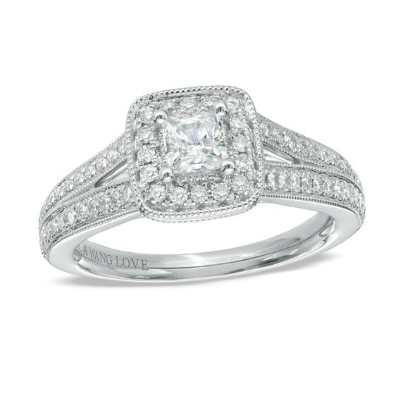 Vera Wang Love Collection 3/4 CT. T.w. Princess-Cut Diamond Vintage-Style Engagement Ring in 14K White Gold