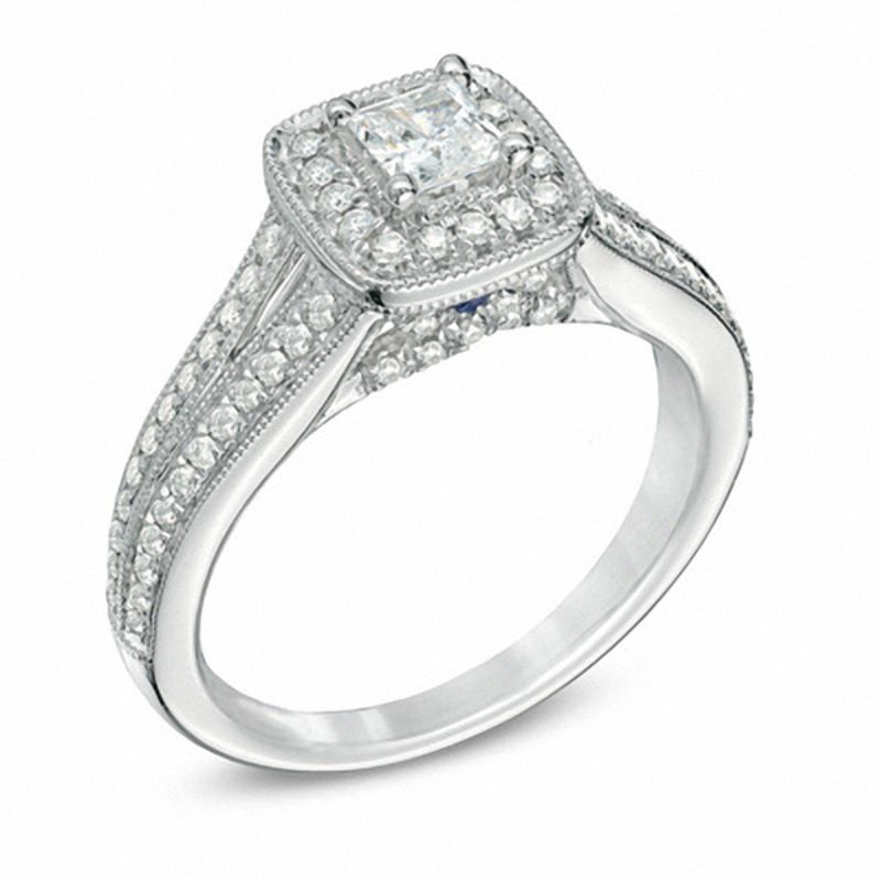 Vera Wang Love Collection 3/4 CT. T.W. Princess-Cut Diamond Vintage-Style Engagement Ring in 14K White Gold