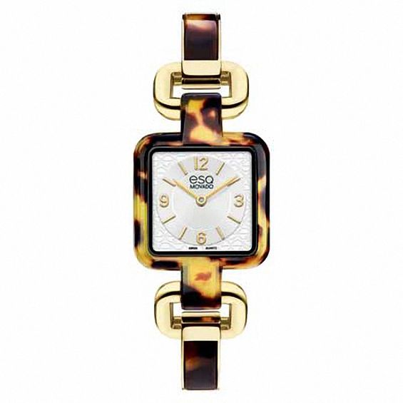 Ladies' ESQ Movado Status Tortoise-Pattern Gold-Tone Bangle Watch with Square Silver-Tone Dial (Model: 07101422)