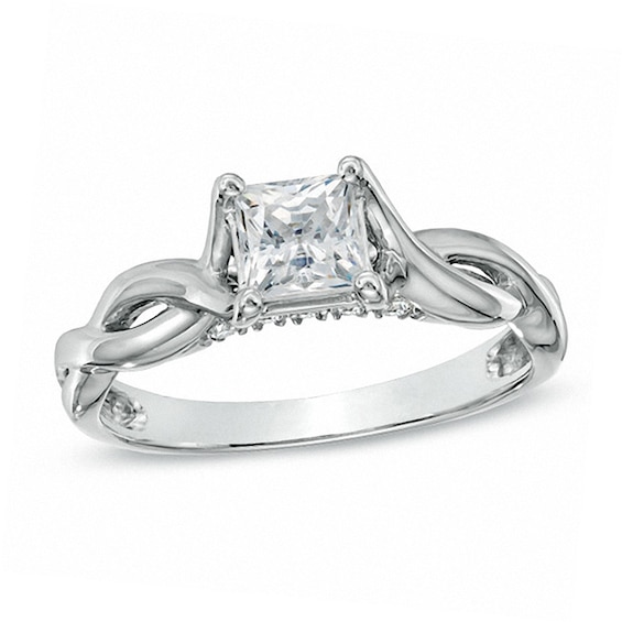 1 CT. T.w. Princess-Cut Diamond Twist Shank Engagement Ring in 14K White Gold (J/I3)