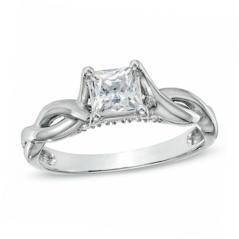 Main Image 1 of 1 CT. T.W. Princess-Cut Diamond Twist Shank Engagement Ring in 14K White Gold (J/I3)