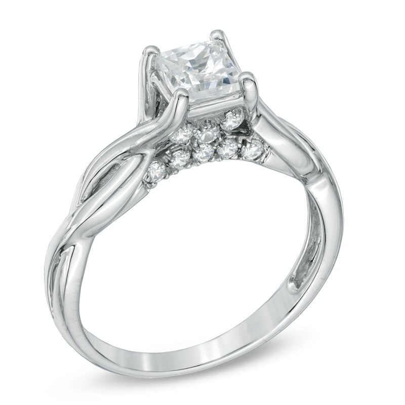 Main Image 2 of 1 CT. T.W. Princess-Cut Diamond Twist Shank Engagement Ring in 14K White Gold (J/I3)