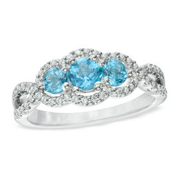 Swiss Blue Topaz and 1/4 CT. T.W. Past Present Future® Engagement Ring in 10K White Gold