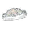 Thumbnail Image 0 of Lab-Created Opal and 1/4 CT. T.W. Past Present Future® Engagement Ring in 10K White Gold