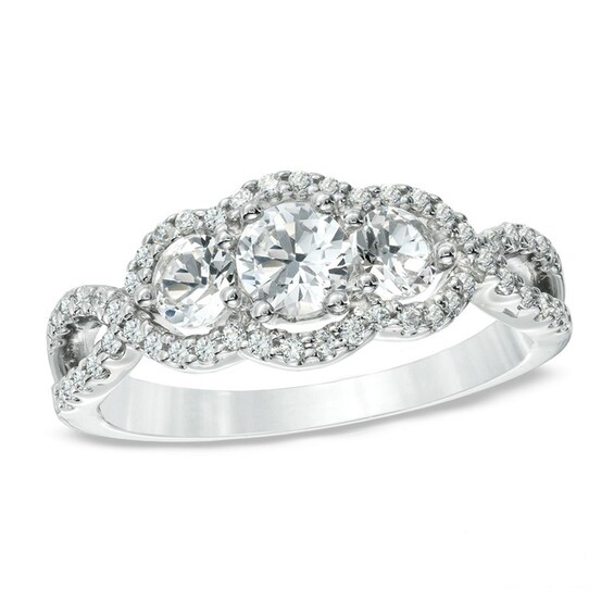 Lab-Created White Sapphire and 1/4 CT. T.W. Past Present Future® Engagement Ring in 10K White Gold Lab-Created White Sapphire and 1/4 CT. T.W. Past Present Future® Engagement Ring in 10K White Gold