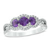 Thumbnail Image 0 of Amethyst and 1/4 CT. T.W. Past Present Future® Engagement Ring in 10K White Gold