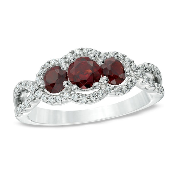 Garnet and 1/4 CT. T.w. Past Present Future® Engagement Ring in 10K White Gold