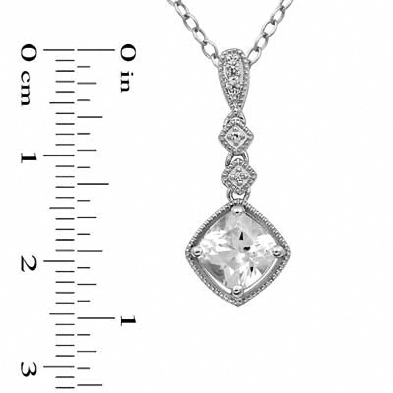 Main Image 2 of 7.0mm Cushion-Cut Lab-Created White Sapphire Pendant and Earrings Set in Sterling Silver