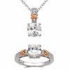 Thumbnail Image 1 of 7.0mm Cushion-Cut Lab-Created White Sapphire Pendant and Ring Set in Sterling Silver with 14K Rose Gold Plate - Size 7