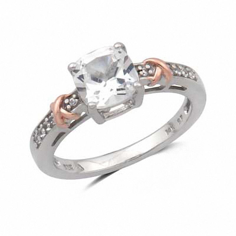 Main Image 2 of 7.0mm Cushion-Cut Lab-Created White Sapphire Pendant and Ring Set in Sterling Silver with 14K Rose Gold Plate - Size 7