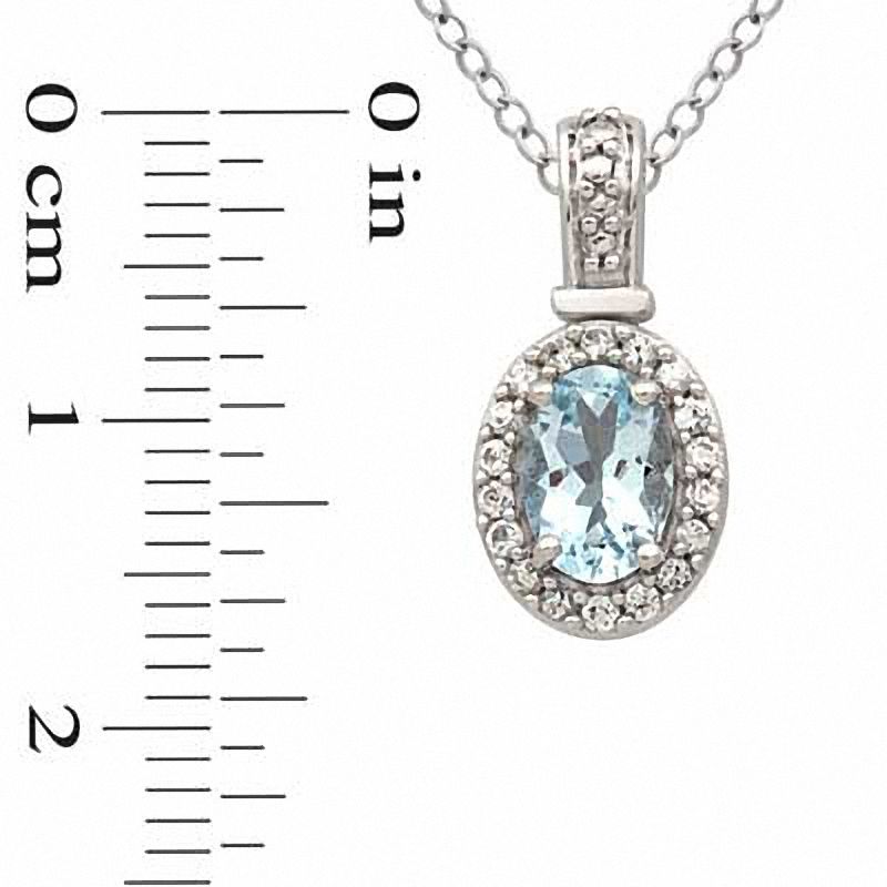 Main Image 2 of Oval Aquamarine and Lab-Created White Sapphire Pendant and Ring Set in Sterling Silver - Size 7
