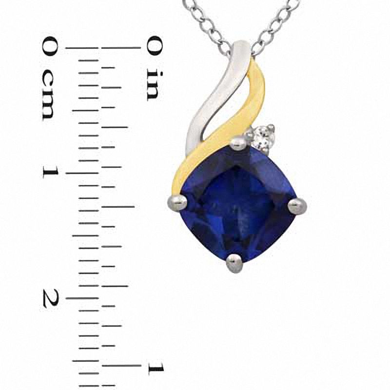 Main Image 2 of Cushion-Cut Lab-Created Ceylon and White Sapphire Pendant and Earrings Set in Sterling Silver and 14K Gold Plate