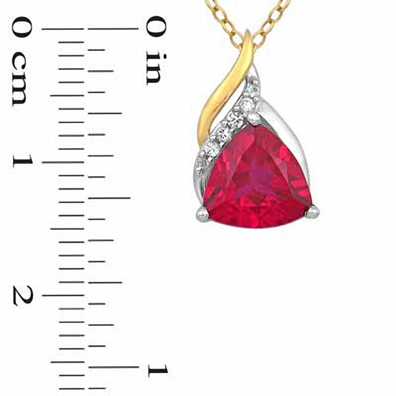 Main Image 2 of Trillion-Cut Lab-Created Ruby and White Sapphire Pendant and Ring Set in Sterling Silver and 14K Gold Plate - Size 7