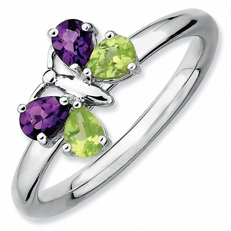 Stackable Expressions™ Amethyst and Peridot Butterfly Ring in Sterling Silver