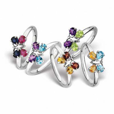 Stackable Expressions Sterling Silver Simulated Amethyst and Blue Simulated Topaz Butterfly Ring 