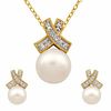 Thumbnail Image 1 of 8.0-9.0mm Freshwater Cultured Pearl Pendant and Earrings Set in Sterling Silver and 14K Gold Plate