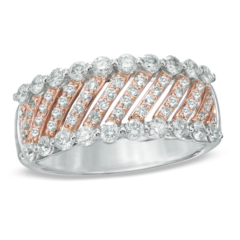 Main Image 1 of 1 CT. T.W. Diamond Diagonal Striped Anniversary Band in 10K Two-Tone Gold