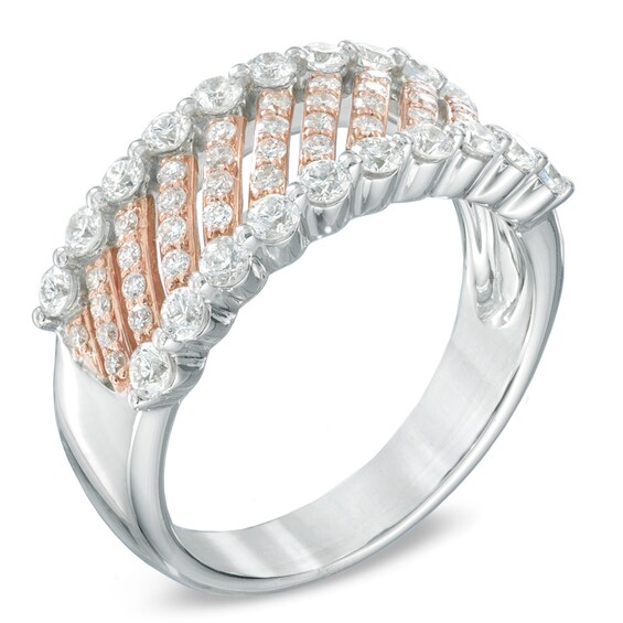 1 CT. T.w. Diamond Diagonal Striped Anniversary Band in 10K Two-Tone Gold
