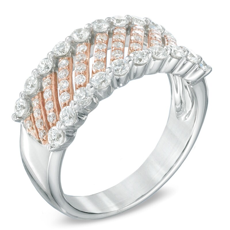 Main Image 2 of 1 CT. T.W. Diamond Diagonal Striped Anniversary Band in 10K Two-Tone Gold