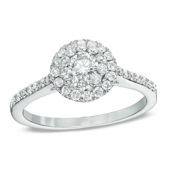 3/4 CT. T.w. Multi-Diamond Frame Engagement Ring in 14K White Gold