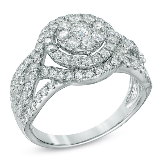 1-1/2 CT. T.w. Diamond Cluster Double Frame Engagement Ring in 14K White Gold