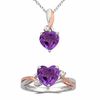 Thumbnail Image 1 of Heart-Shaped Amethyst and Lab-Created White Sapphire Pendant and Ring Set in Sterling Silver and 14K Rose Gold Plate