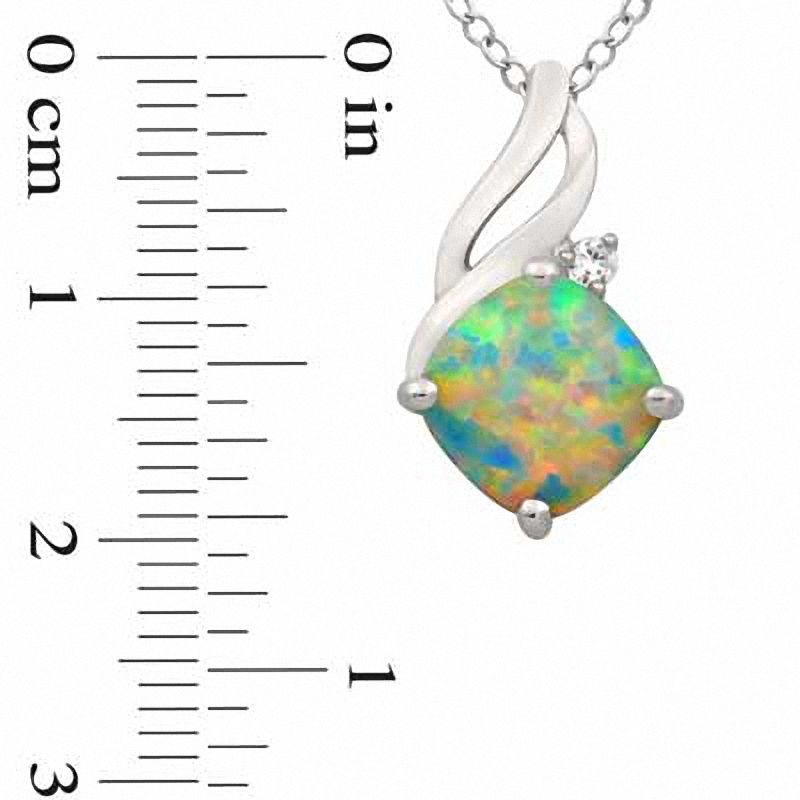 Main Image 2 of 8.0mm Cushion-Cut Lab-Created Opal and White Sapphire Pendant and Ring Set in Sterling Silver - Size 7
