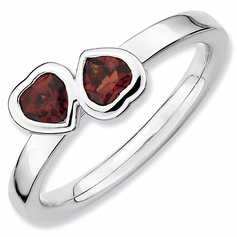 Stackable Expressions™ Garnet Double Heart Ring in Sterling Silver