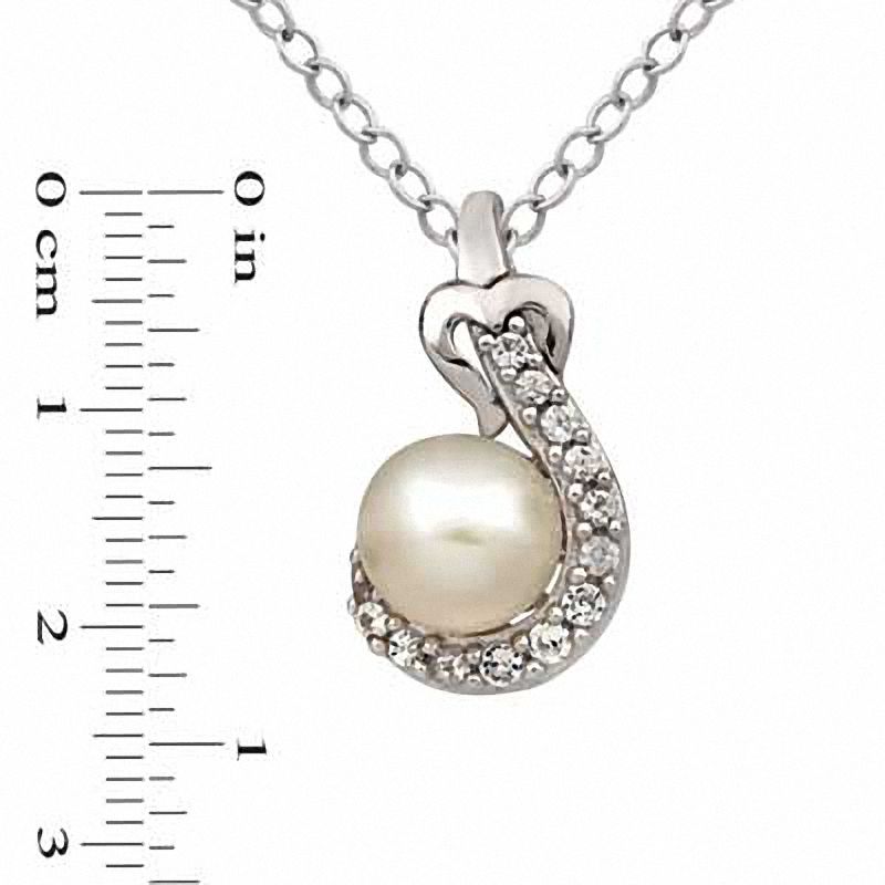 Main Image 2 of 6.0-7.0mm Freshwater Cultured Pearl and Lab-Created White Sapphire Pendant and Earrings Set in Sterling Silver