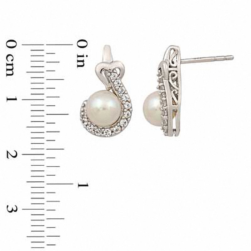 Main Image 3 of 6.0-7.0mm Freshwater Cultured Pearl and Lab-Created White Sapphire Pendant and Earrings Set in Sterling Silver