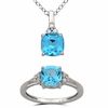 Thumbnail Image 1 of 7.0mm Cushion-Cut Blue Topaz and Lab-Created White Sapphire Pendant and Ring Set in Sterling Silver - Size 7