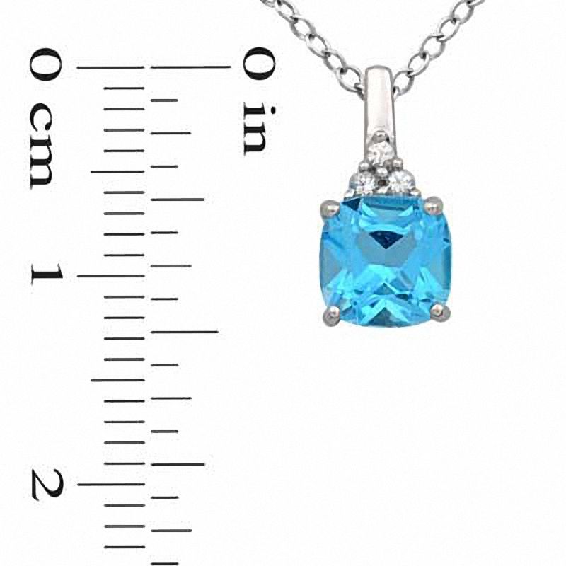 Main Image 3 of 7.0mm Cushion-Cut Blue Topaz and Lab-Created White Sapphire Pendant and Ring Set in Sterling Silver - Size 7