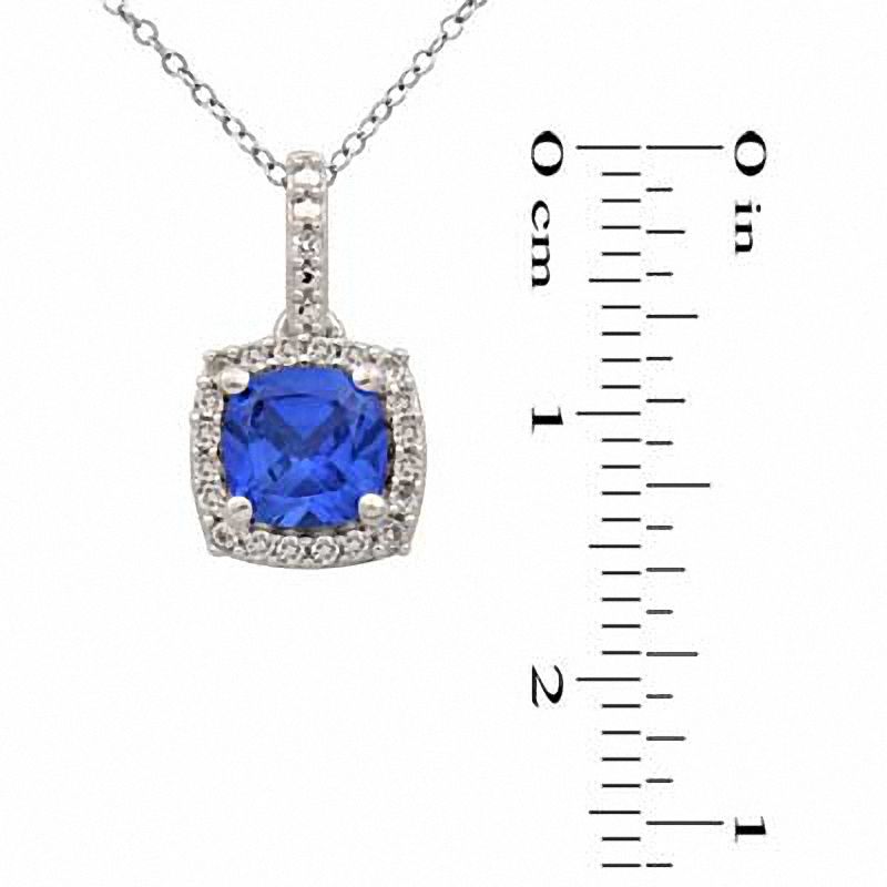 Main Image 3 of 6.0mm Cushion-Cut Lab-Created Ceylon and White Sapphire Pendant and Earrings Set in Sterling Silver