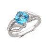 Thumbnail Image 2 of 7.0mm Cushion-Cut Swiss Blue Topaz and Lab-Created White Sapphire Pendant and Ring Set in Sterling Silver - Size 7