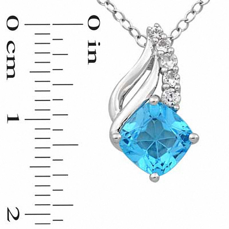 Main Image 3 of 7.0mm Cushion-Cut Swiss Blue Topaz and Lab-Created White Sapphire Pendant and Ring Set in Sterling Silver - Size 7