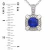 Thumbnail Image 2 of 6.0mm Cushion-Cut Lab-Created Ceylon and White Sapphire Pendant and Ring Set in Sterling Silver - Size 7