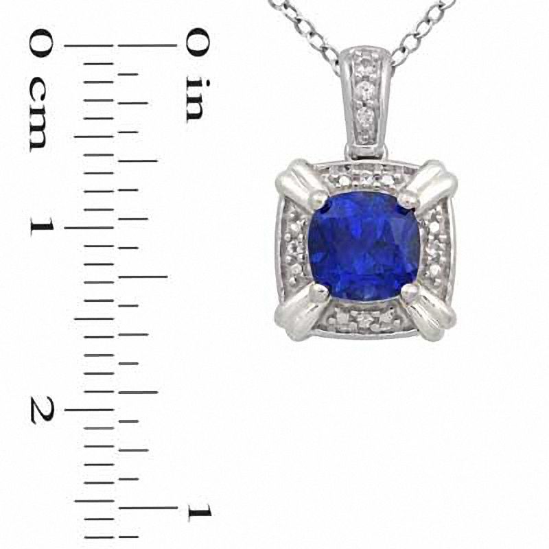 Main Image 2 of 6.0mm Cushion-Cut Lab-Created Ceylon and White Sapphire Pendant and Ring Set in Sterling Silver - Size 7