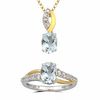 Thumbnail Image 1 of Oval Aquamarine and Lab-Created White Sapphire Pendant and Ring Set in Sterling Silver and 14K Gold Plate - Size 7