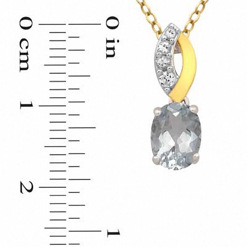 Oval Aquamarine and Lab-Created White Sapphire Pendant and Ring Set in Sterling Silver and 14K Gold Plate - Size 7