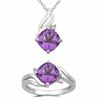 Thumbnail Image 1 of 8.0mm Cushion-Cut Amethyst and Lab-Created White Sapphire Pendant and Ring Set in Sterling Silver - Size 7