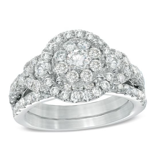 1-7/8 CT. T.w. Diamond Cluster Frame Bridal Set in 14K White Gold