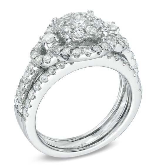 1-7/8 CT. T.w. Diamond Cluster Frame Bridal Set in 14K White Gold