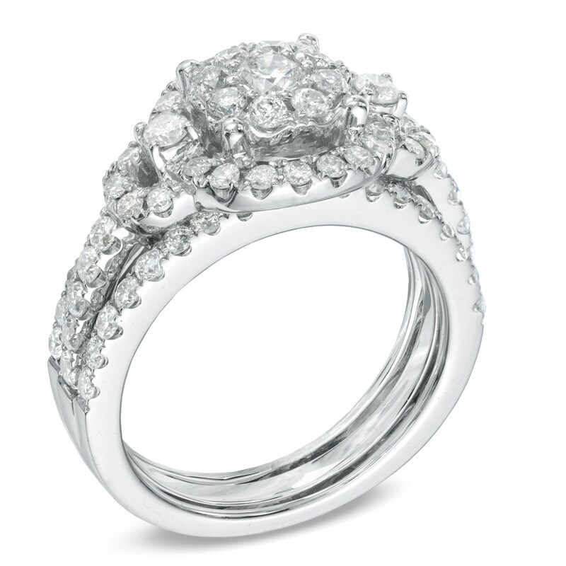 Main Image 2 of 1-7/8 CT. T.W. Diamond Cluster Frame Bridal Set in 14K White Gold