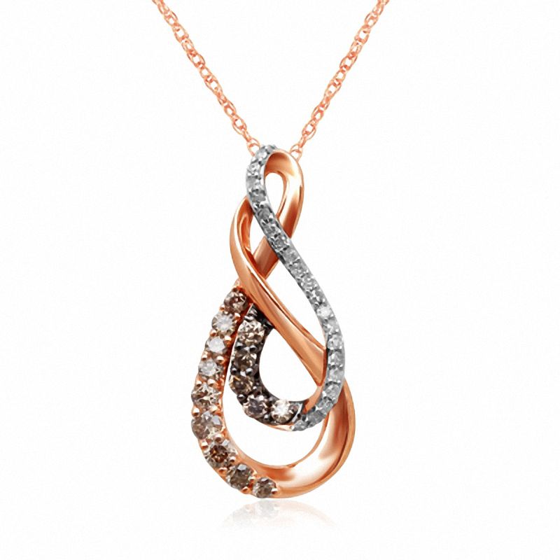 Main Image 1 of 1/3 CT. T.W. Champagne and White Diamond Double Infinity Pendant in 10K Rose Gold
