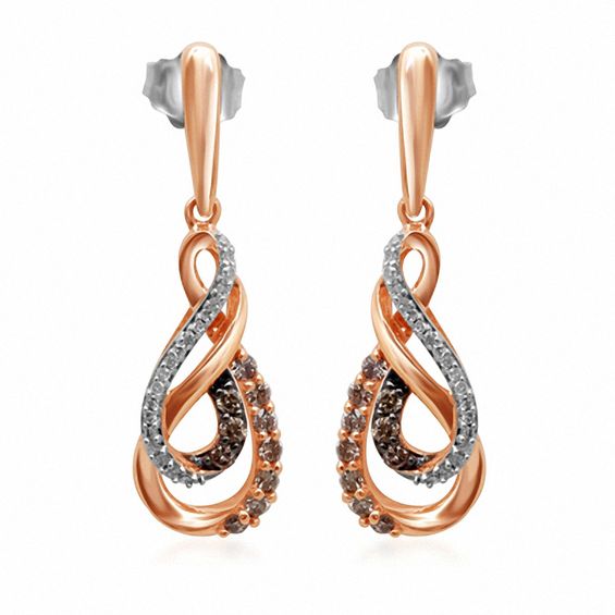 1/3 CT. T.w. Enhanced Champagne and White Diamond Double Infinity Drop Earrings in 10K Rose Gold