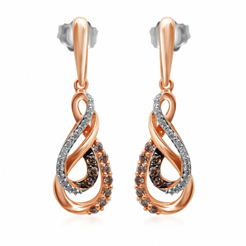 Main Image 1 of 1/3 CT. T.W. Enhanced Champagne and White Diamond Double Infinity Drop Earrings in 10K Rose Gold