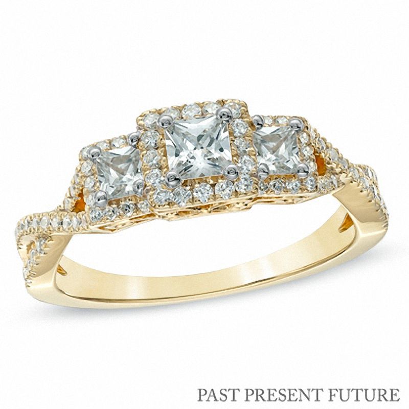 Main Image 1 of 3/4 CT. T.W. Princess-Cut Diamond Past Present Future® Engagement Ring in 14K Gold
