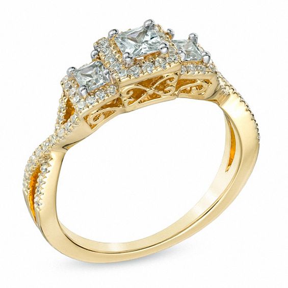 3/4 CT. T.w. Princess-Cut Diamond Past Present FutureÂ® Engagement Ring in 14K Gold