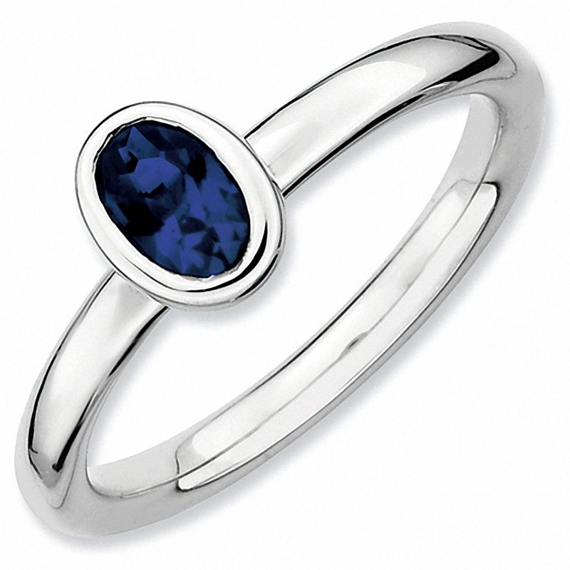 Stackable Expressions™ Oval Lab-Created Blue Sapphire Ring in Sterling Silver